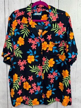 Marsh Landing Tropical Hawaiian Floral Button Front Camp Shirt 2X Resortwear